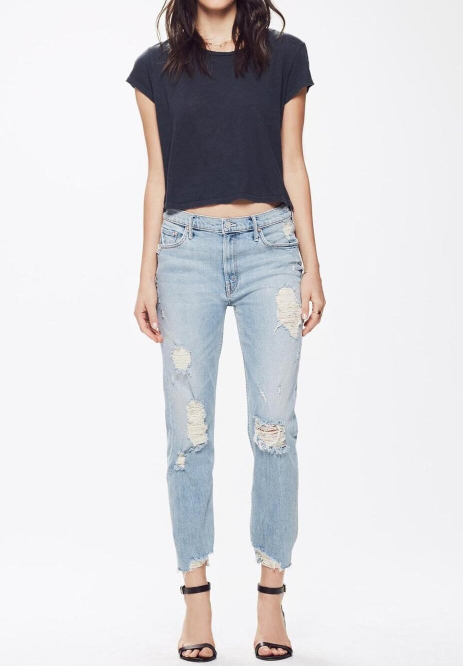 MOTHER The Sinner Distressed Cropped Jeans Thanks for Nothin Light Wash size 27